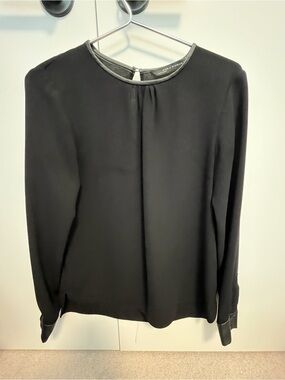 Zara Black Round-Neck Long Sleeve Blouse with Trim
